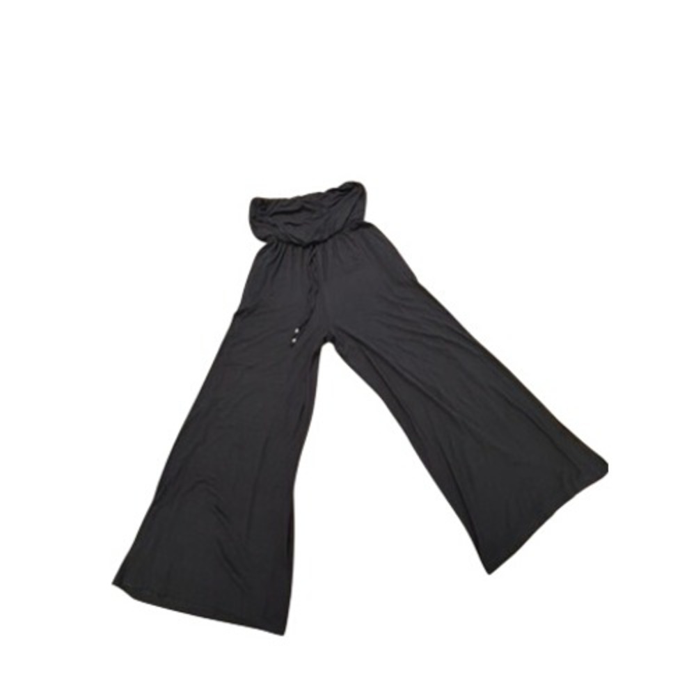 J. Valdi Black Strapless Wide Leg Jumpsuit Womens M Smocked Drawstring Coverlet